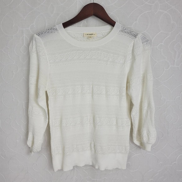 EE: Some Eyelet Knit Crewneck Long Sleeve Pullover Sweater White Size S - Picture 1 of 6